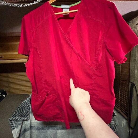 ScrubStar Red Mock Wrap Scrub Top - Extra Large - XL - Picture 6 of 8